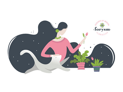 Forysm art branding cat design flat flora flower girl illustration logo