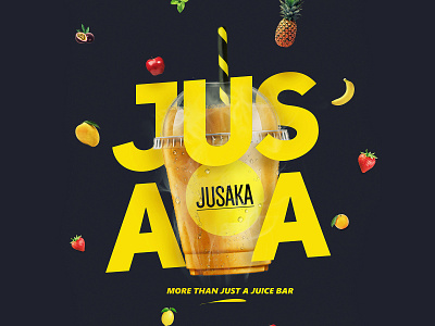 Jusaka Juicy goodness brand identity branding branding design fruits juice typogaphy typography art yellow