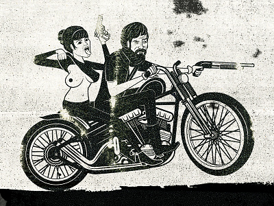 Motorcycle Finalsmall gun illustration motorcycle san francisco texture tits