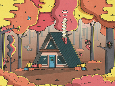 Fall a frame fall forrest fox house leaves nature owl skunk trees