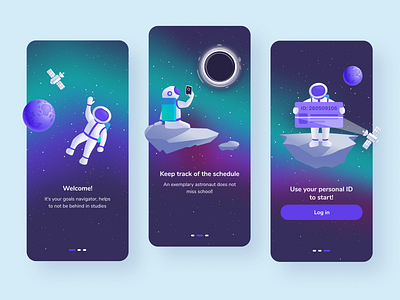 Onboarding school app app astronaut blackhole cosmos illustration planet school space stars ui