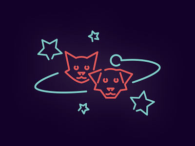 犬猫世界 A-Dog-and-Also-a-Cat-Shaped Planets. (No Muskrats) 50s animal cat dog light neon planet sign space