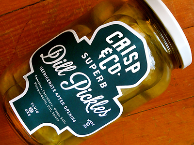 Crisp And Company Dill Pickles Label branding dill jar label logo. retro packaging pickles