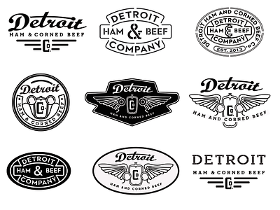 Detroit Ham And Corned Beef Co Logos badges car corned beef detroit ham logo retro vintage wings