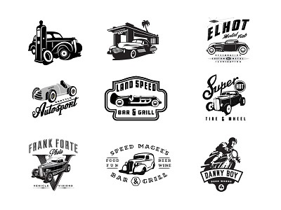 David Cran Logos 49 automobile badges collectible custom hotrod illustration motorcycle retro type vintage