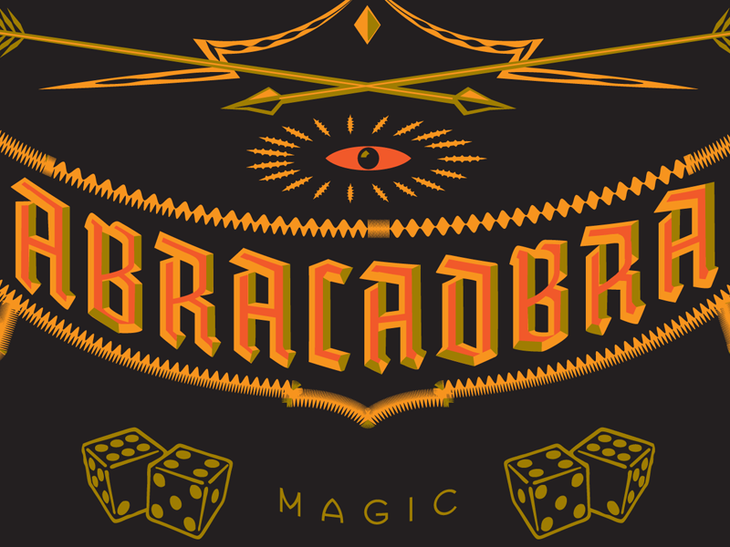 Magic 5 houdini vintage 3d lettering hand. retro black t-shirt magic. abracadabra