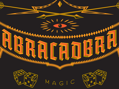 Magic 5 3d lettering hand. retro black t shirt houdini magic. abracadabra vintage