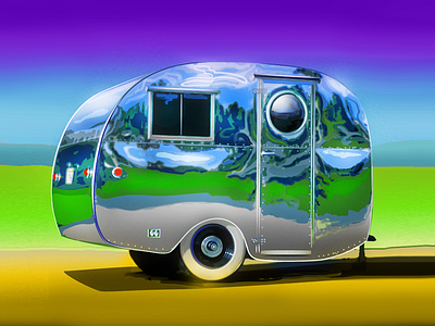 Chrome Trailer 3 camping caravan chrome reflection teardrop trailer. streamline travel vintage