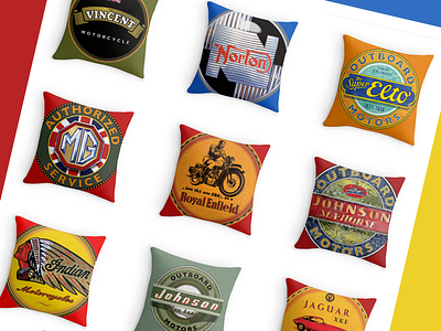 Vintage Throw Pillows cars motorcycle outboard pillows retro vintage