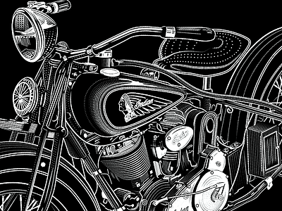 Indian Motorcycle 1934 black engraving etching indian lines style