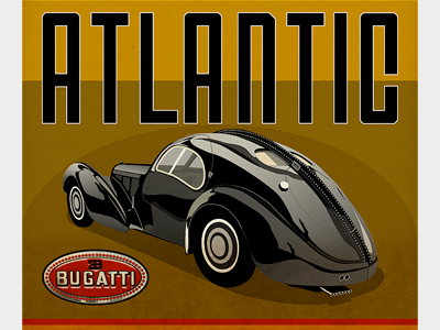 Bugatti Atlantic automobile automotive car illustration logo retro vintage