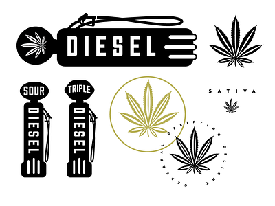 Sour Diesel 4 brands leaf marijuana packaging