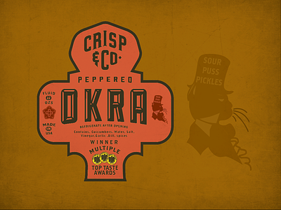 Crisp And Co OKRA cat crunch dill green ochre okra pickles retro top hat vintage