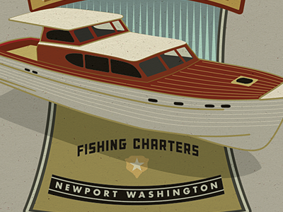Newport Fishing Charters boat fishing illustration logo retro vector vintage
