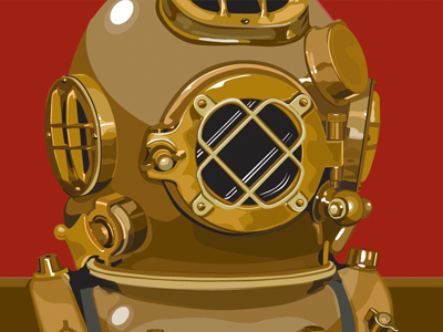 Diving Helmet deep diving helmet illustration retro sea vector vintage