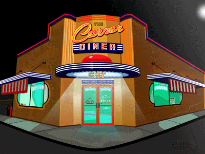 Night At The Corner Dinner Animation animation diner illustrator look neon vancouver vintage