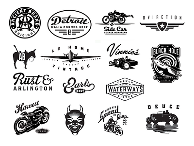 Assorted Logos By David Cran 37d 32 aircraft car devil. donkey ford motorcycle vintage