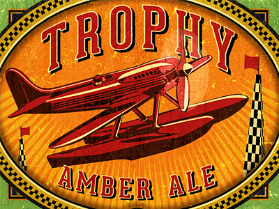 Trophy Amber Ale airplane ale amber beer label pylon racer trophy