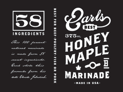 Earls bbq honey ingredients label maple marinade panel retro sauce type typography vintage
