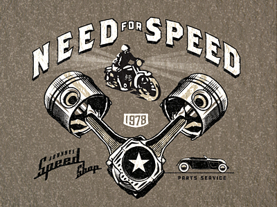 Need For Speed automobile grey illustration logo motorcycle pistons speed t shirt vintage