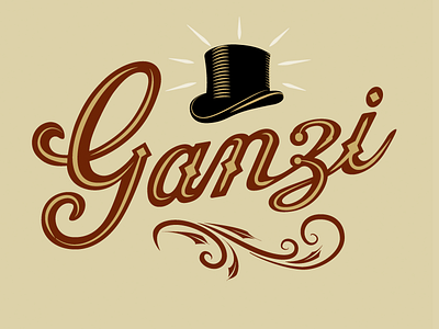 Ganzi logo restaurant retro script top hat vintage