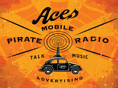 Aces Mobile Pirate Radio beetle car illustration pirate radio retro script vintage volkswagen vw
