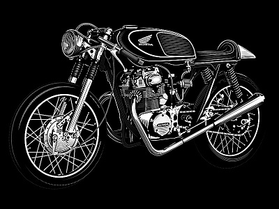 Honda Cafe Racer Cb 350 engraving honda illustration motorcycle poster print screen vintage