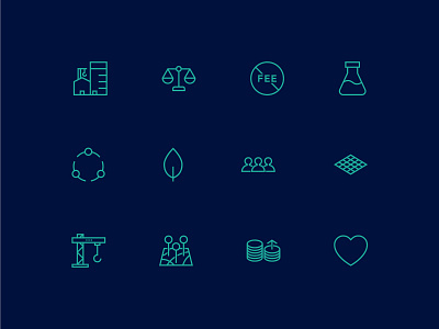 Dantia Website Icon Set building construction heart icon icon design icon set iconography icons illustrator lake macquarie leaf map newcastle people scales symbol teal ui user interface web design
