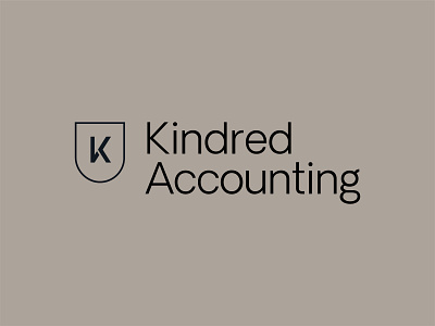 Kindred Accounting accountant accounting black branding brandmark brown corporate crest finance grey icon k ka logo monogram practice professional shield symbol warm grey