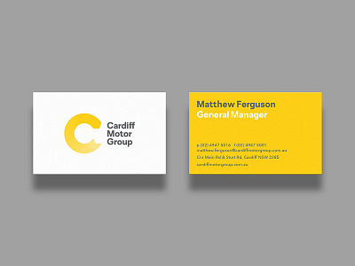Cardiff Motor Group Business Cards automotive brand identity branding business card c logo mechanic newcastle yellow