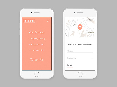 Mode Hire Mobile Design button custom map form logo map menu mobile design orange peach web design