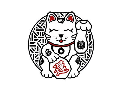 MANUKI NEKO - LUCKY CAT badge cat circle graphic tablet minimalist pattern red
