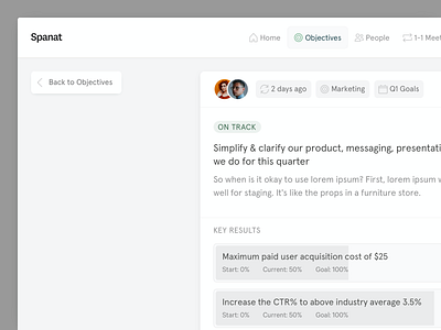 🎯 Goal management in Spanat employee engagement goal hr key results labels objectives okr okrs platform progress saas spanat startup status ui ux