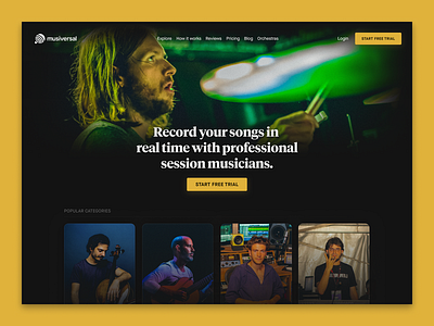 Homepage — Musiversal brand branding dark gradient homepage landing landing page marketing marketing website marketplace music musicians musiversal rebrand recording studio texture typography web design