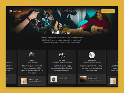 Reviews — Musiversal dark feedback landing page marketing marketing website marketplace musicians musiversal recording studio reviews testimonials wall of love