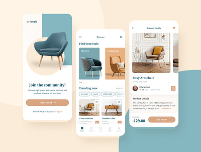 Furniture shopping app UI/UX design app armchair decor design furniture home home decor inspiration ios living minimal mobile modern ui uidesign ux uxdesign