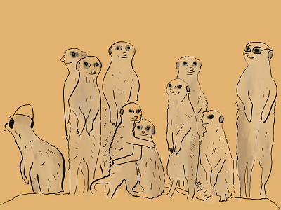 A group of ten meerkats animal illustration animals funny illustration
