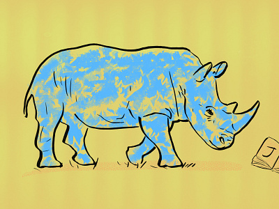 Rhino reading a book on JavaScript animal illustration animals blue book illustration reading rhino yellow
