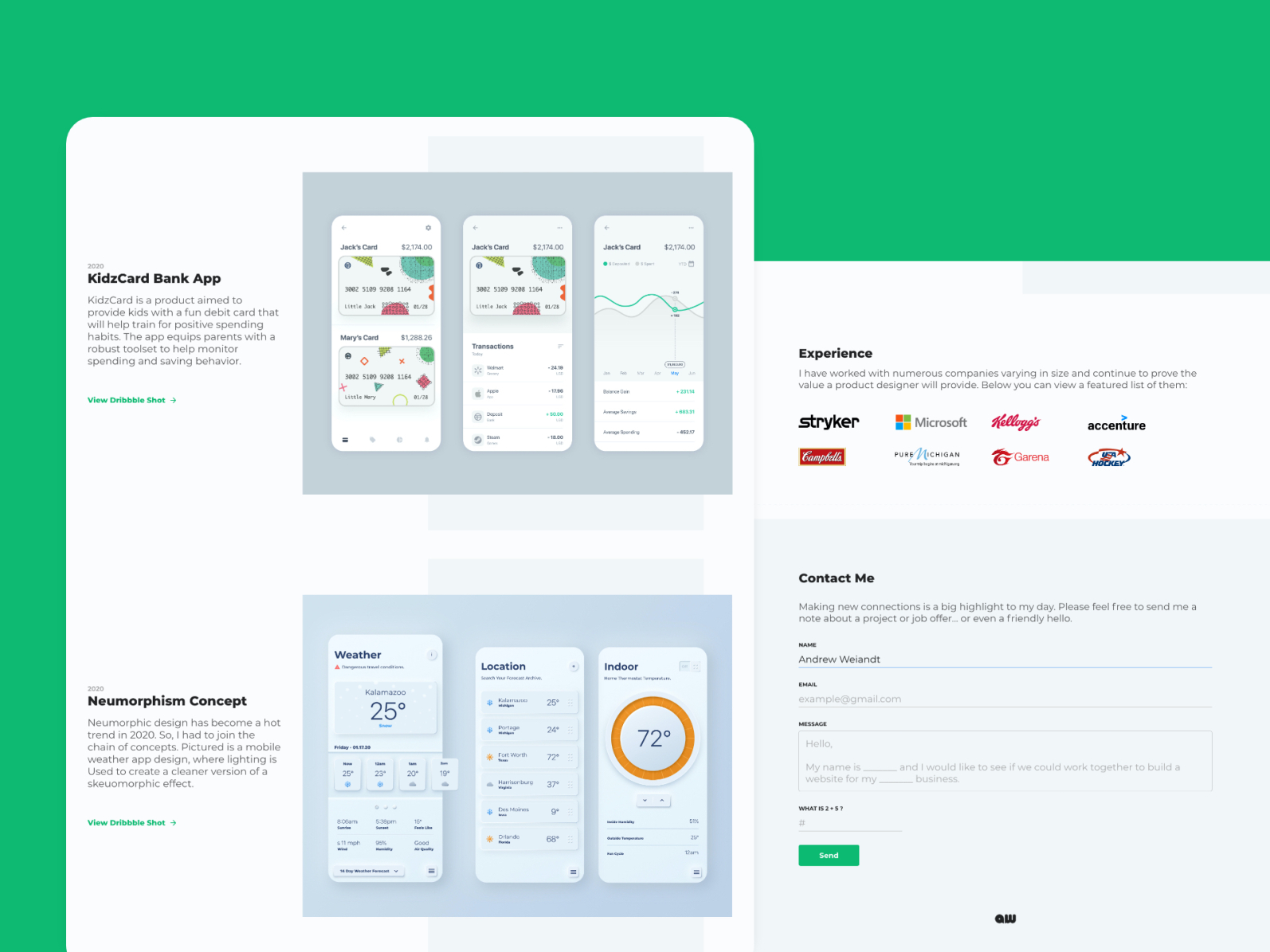 Portfolio Website Sections by Andrew Weiandt on Dribbble