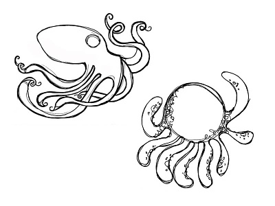 O Drawing 2 dots hand drawing illustration octopus