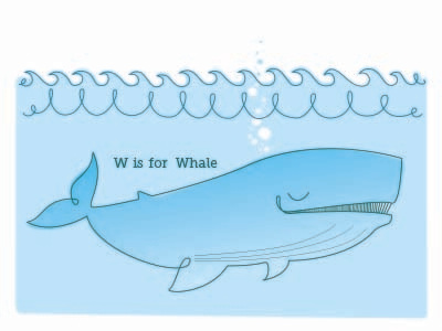 W Is For Whale baby blue illustration waves whale