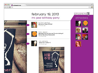 Schwank landing page mock feed purple webpage