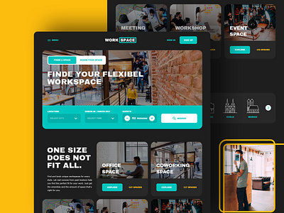 Work Space app art black branding dark design illustration illustrator minimal office rent typography ui web workspace yellow
