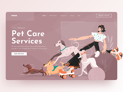 Pet Care Service Landing design dog emotional design graphic design illustration landing ui ux vector