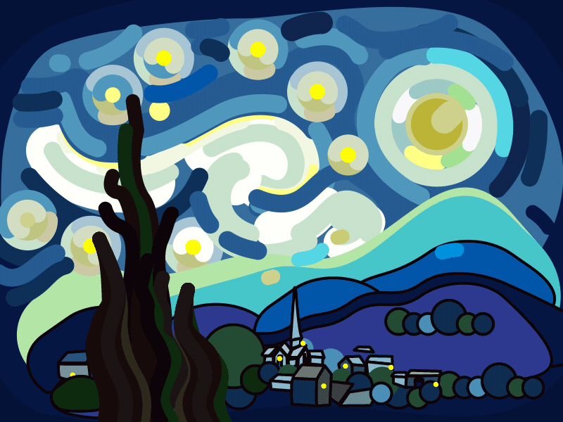 Starry Nights animation flat illustration starry night starry nights van gogh