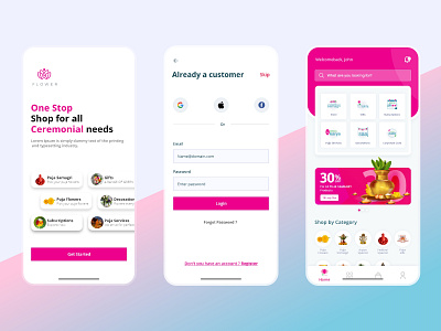 Flowers and Ceremonial needs online store app concept