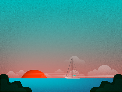 Batumi Sunset boat evening illustration nature sea summer sun