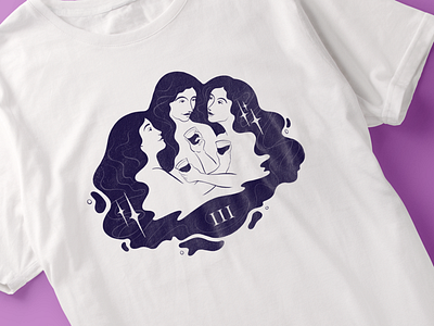 Three of Cups T-shirt Design apparel illustration monochrome tarot women