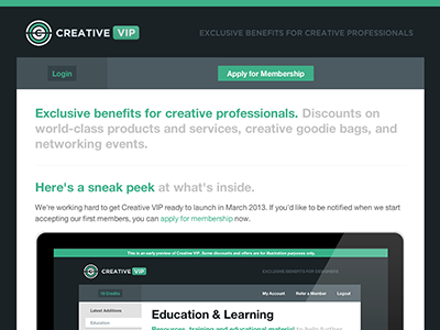 Creative VIP creative landing membership vip