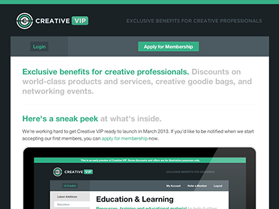 Creative VIP creative vip membership landing